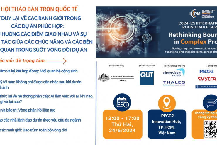 HỘI THẢO BÀN TRÒN QUỐC TẾ: "TƯ DUY LẠI VỀ CÁC RANH GIỚI TRONG CÁC DỰ ÁN PHỨC HỢP - ĐIỀU HƯỚNG CÁC ĐIỂM GIAO NHAU VÀ SỰ TƯƠNG TÁC GIỮA CÁC CHỨC NĂNG VÀ CÁC BÊN LIÊN QUAN TRONG SUỐT VÒNG ĐỜI DỰ ÁN"